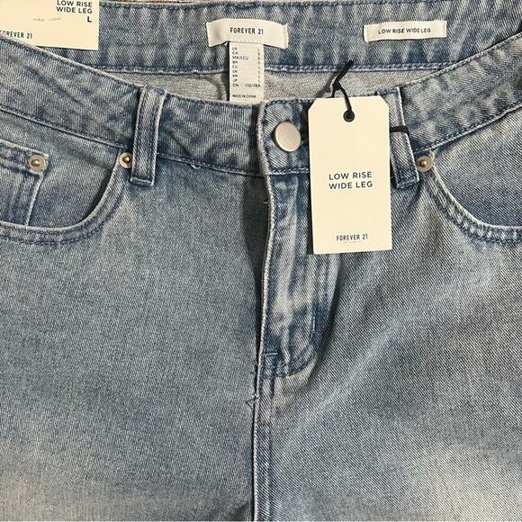 Forever 21 Blue Wide Leg Embroidered Strawberry Bow Jeans Size Large - Picture 10 of 16